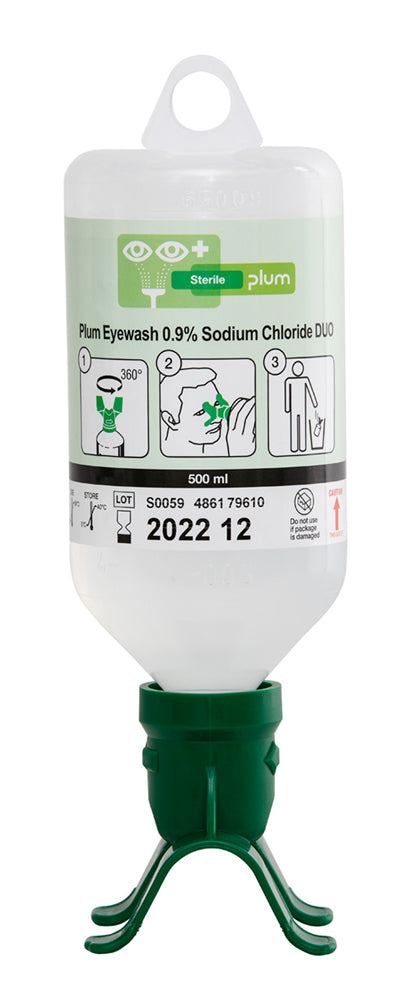 PLUM EYEWASH 500ML 0.9 PERCENT SODIUM CHLORIDE DUO