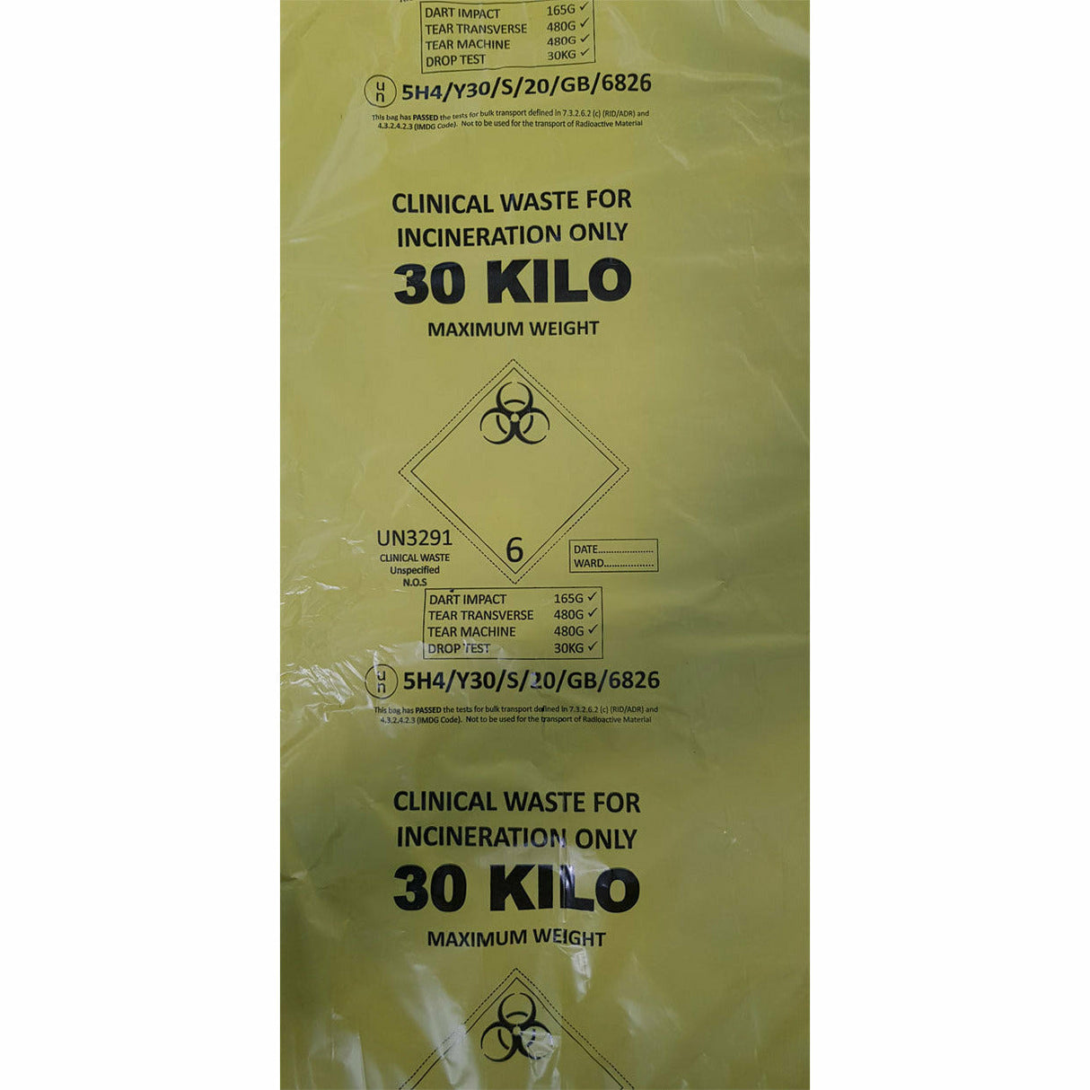 Adr Clinical Waste Bags 30Kg Yellow