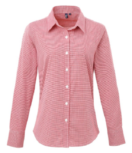 PR320 Women's Microcheck (Gingham) Long Sleeve Cotton Shirt Red/White