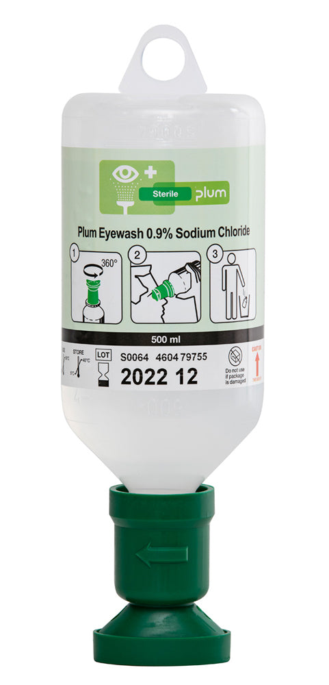 PLUM EYEWASH 500ML 0.9 PERCENT SODIUM CHLORIDE EYECUP