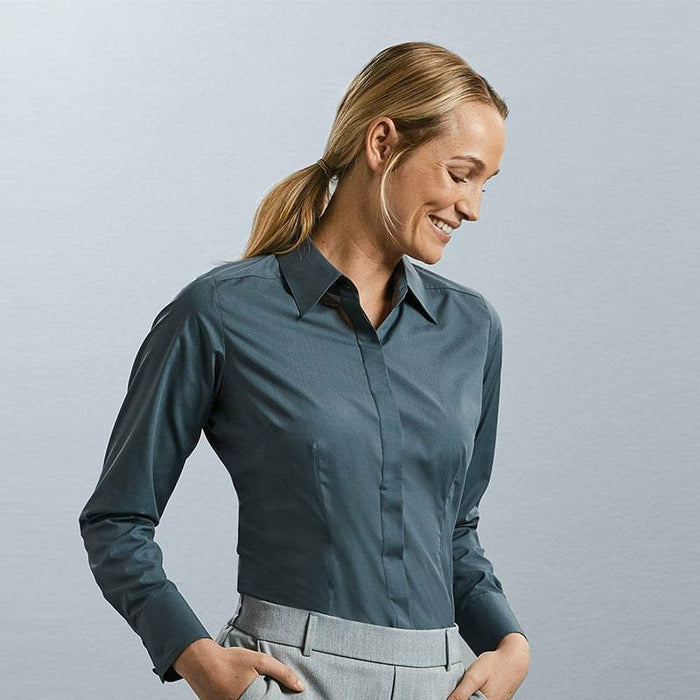 Women's long sleeve polycotton easycare fitted poplin shirt - Spontex Workwear