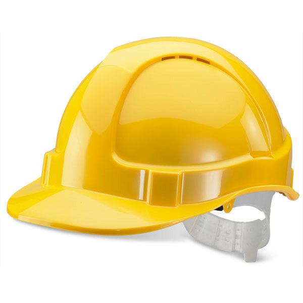 Economy Vented S/Helmet Yellow Plastic Harness