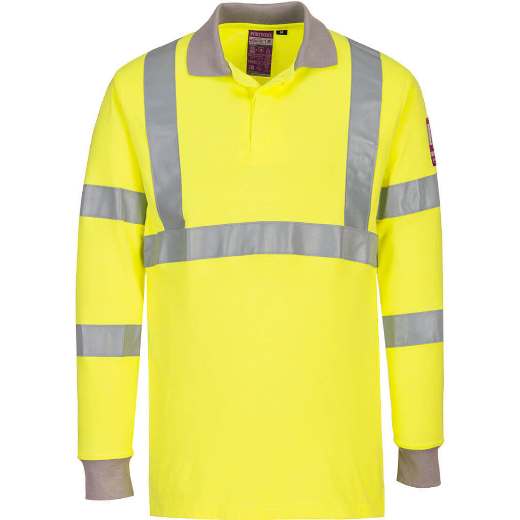 Portwest Flame Resistant Anti-Static Hi-Vis Long Sleeve Polo Shirt