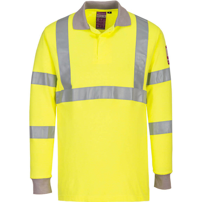 Portwest Flame Resistant Anti-Static Hi-Vis Long Sleeve Polo Shirt