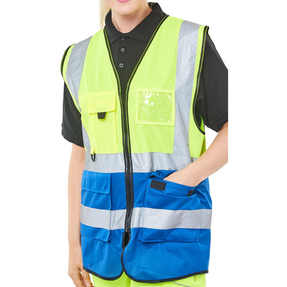 Two Tone Executive Waistcoat Sat Yellow/Royal Xs